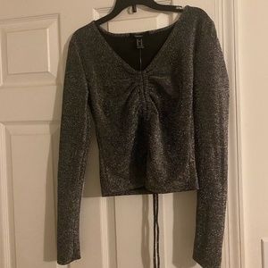 Forever 21 Glitter Knit Drawstring Long Sleeve Crop Top